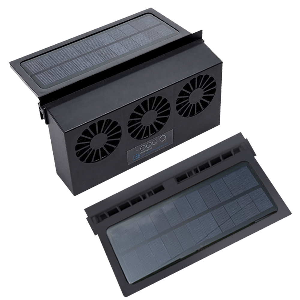 Solar Lade Auto Abluftventilator USB Lade Auto Fenster Fan Kühlung Kühler Auto Kühler Fan Tragbare Luft Zirkulation Ventilator: Black