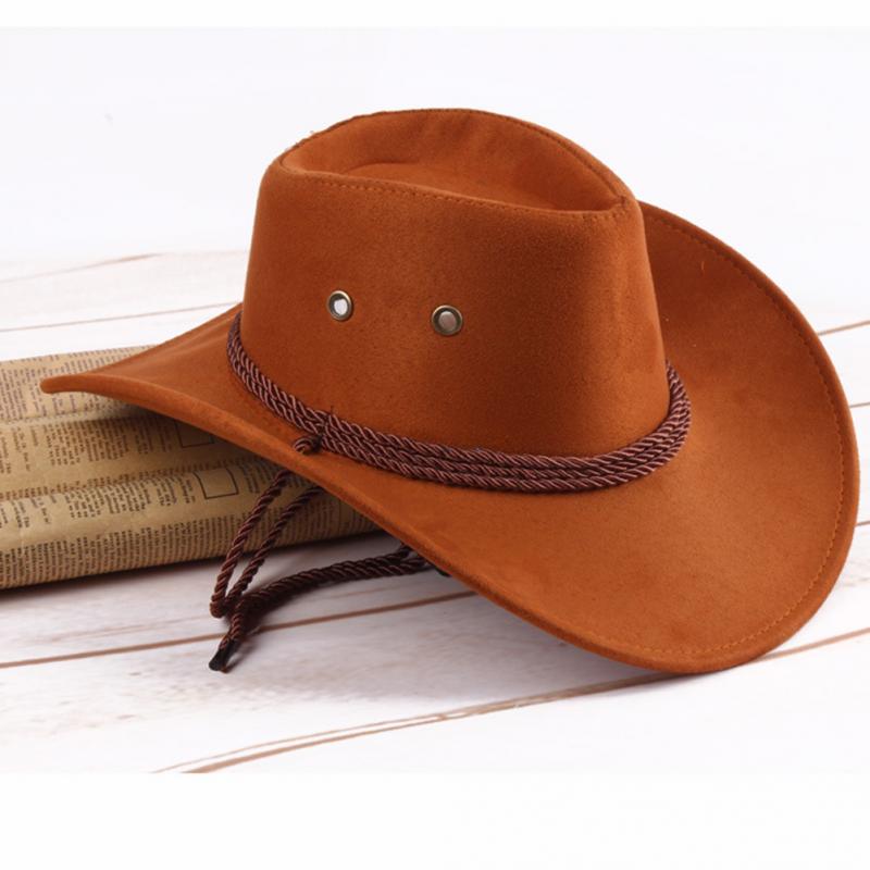 Chapéu de couro artificial casual chapéu de cowboy largo chapéus de cowboy chapéu de couro artificial
