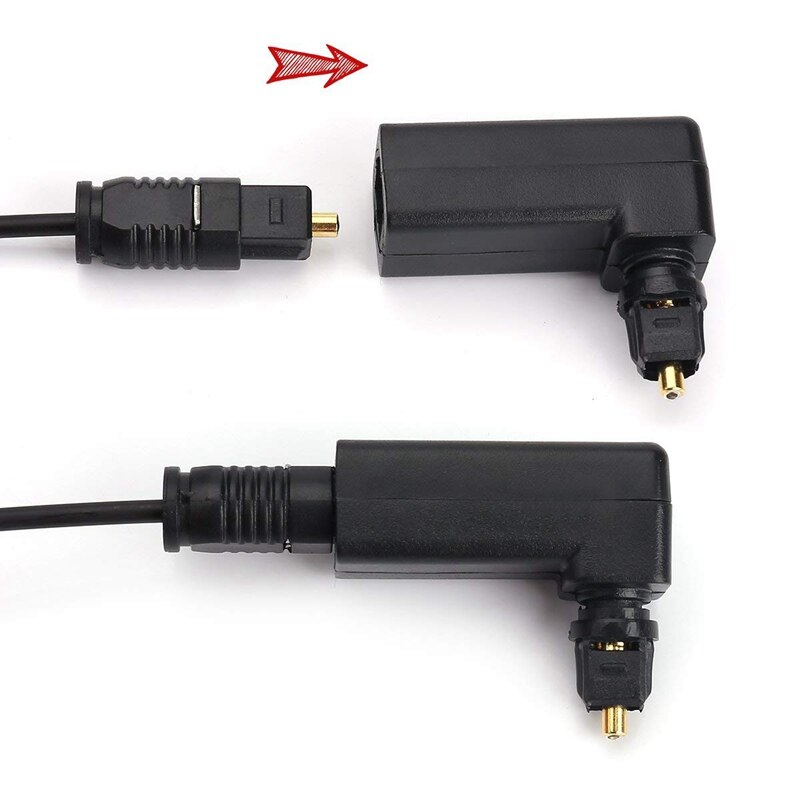 Right Angle Digital Optical Toslink Fiber Optic Adaptor, 360 Degree Rotatable Digital Optical o Cable Adapter Converte