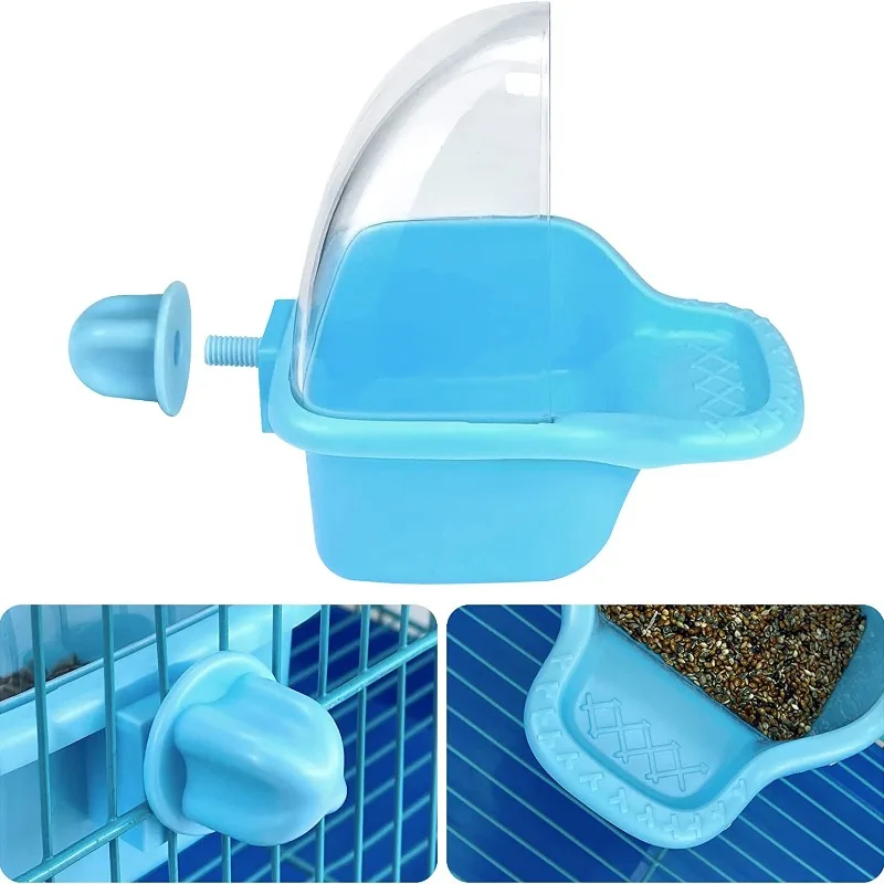 Jaula de prevención de salpicaduras para pájaros, comedero colgante de agua para loros y aves, contenedor de comida para mascotas, suministros para pájaros