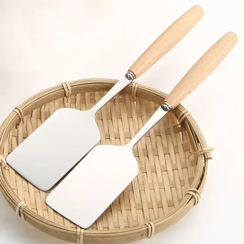 Espátula para cocinar carne con cabeza cuadrada de acero inoxidable, mango de madera, pala para Pizza, rascador de carne y panqueques, utensilios para barbacoa para Cocina
