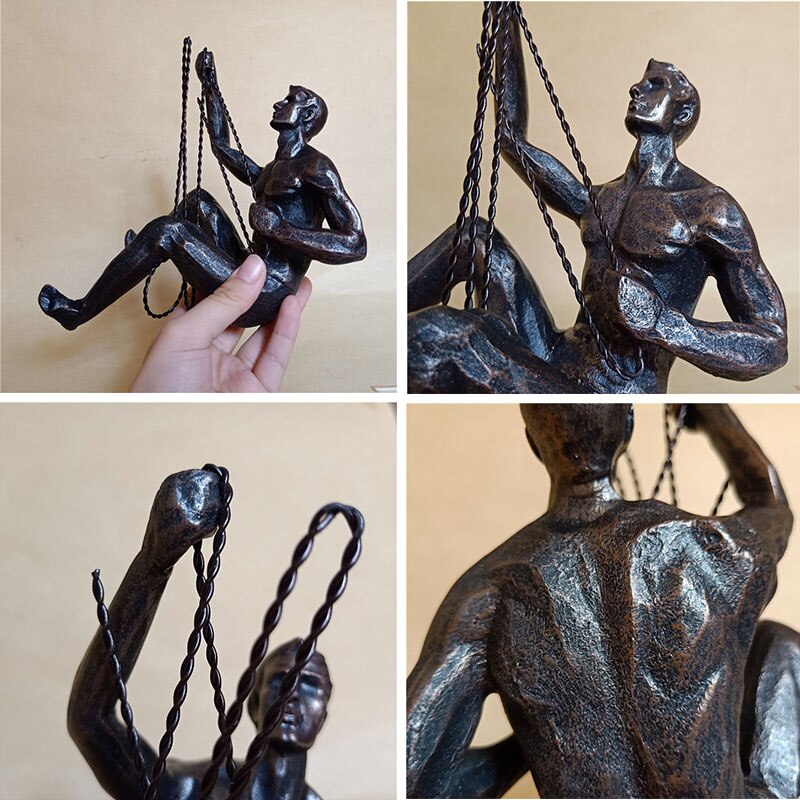 Industriell stil klättring man harts järn tråd vägghängande dekoration skulptur figurer retro staty dekor