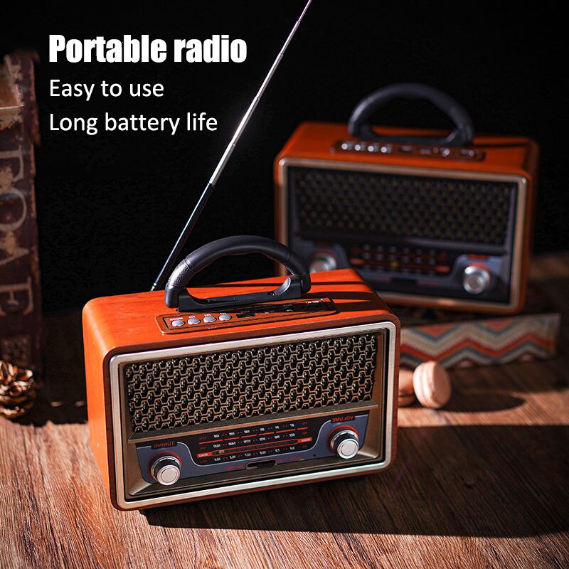 Full Band Radio Multi-functional AM/FM/SW Radio Retro Bluetooth Speaker Wooden MP3 Player Support AUX/TF Card/U Disk Play