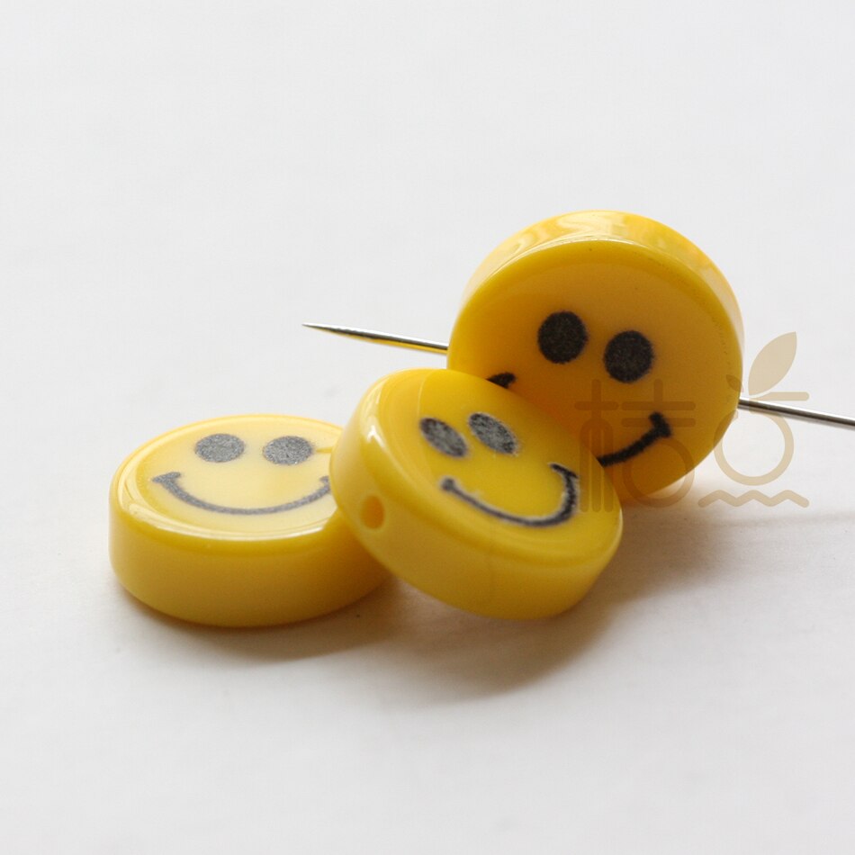 Yellow Resin Smile Face Spacer (4499C): 14mm 4 Pieces H Hole