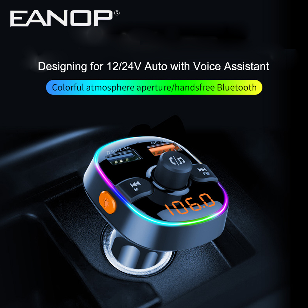 Eanop BC52 Fm-zender Bluetooth Carkit BT5.0 Auto Handsfree Met Voice Assistent Modulator Fm Tf Card QC3.0 Usb Charger