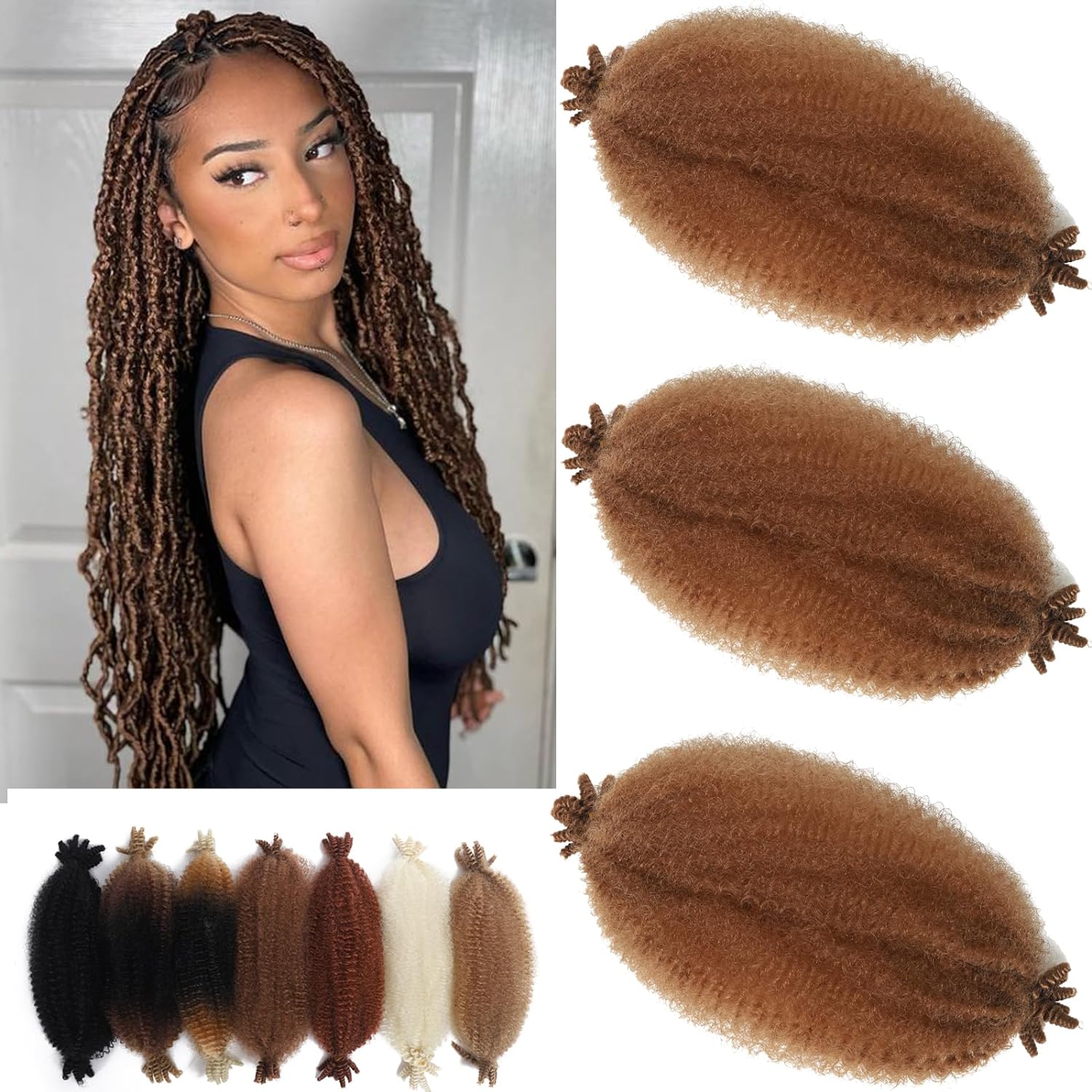Cheveux Afro torsadés élastiques, 1/3/8 paquets de cheveux tressés Marley torsadés pré-séparés, adaptés aux cheveux synthétiques crépus Afro torsadés endommagés: n ° 30 / 18 pouces / 3 Pcs/Lot