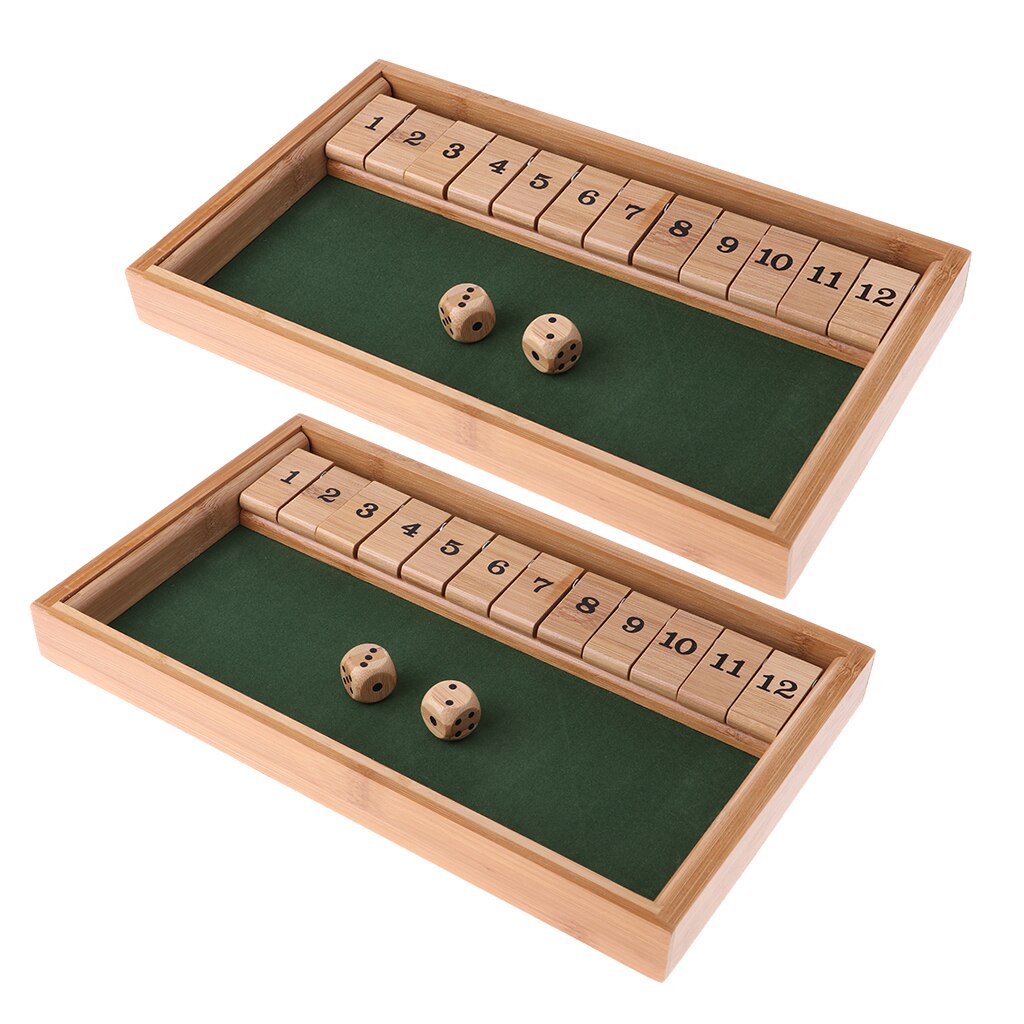 2X Wooden 12 Number Shut The Box Dice Board Game for Kids Adults Funny Leisure