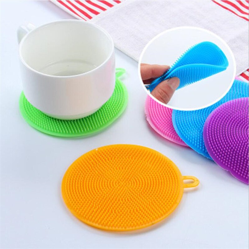 1PC Kitchen Cleaning Brush Silicone Dishwashing Brush Fruit Vegetable Cleaning Brushes Pot Pan Sponge Scouring Pads