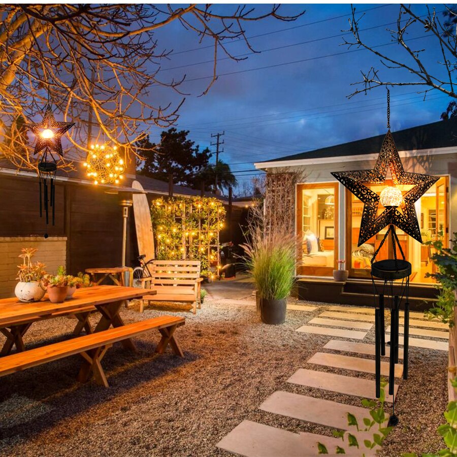 Wind Chimes Solar Lights Garden Decoration Hanging Aeolian bell Solar Lamp With Moon Star Sun Shape for Home Festival Decorative