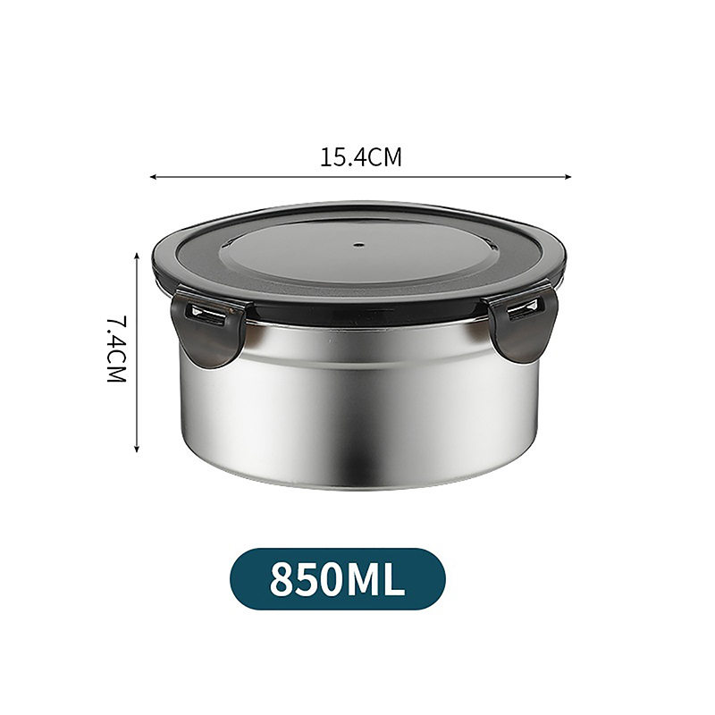 Stainless Steel Food Container Fresh Keeping Box Sealed Lid Crisper Lunch Meal Prep Storage Fridge Kitchen Set Round Square Bowl