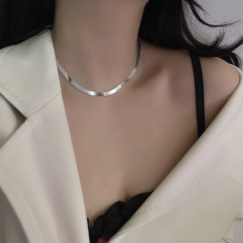 925 Zilveren Ketting 4Mm Blade Keten Snake Bone Ketting 45Cm/50Cm/60Cm Ketting sieraden
