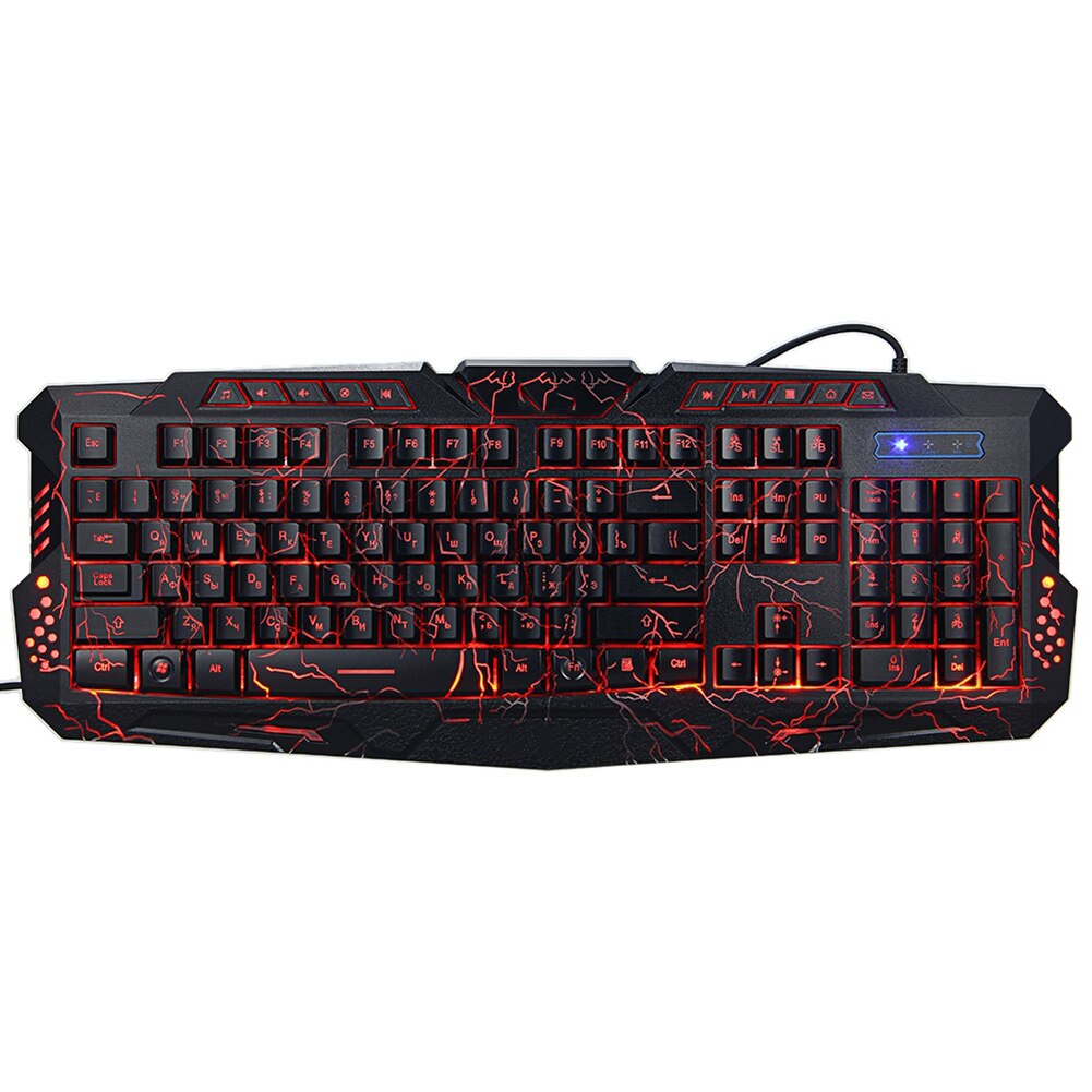Russian/English Gaming Keyboard LED 3-Color USB Wired Colorful Breathing Backlit Waterproof Computer Crack Keyboard 104 keys