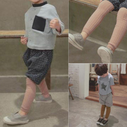 Meia-calça feminina para crianças, 0-5 anos, meias-calças longas de malha de algodão, cores caneladas e crochê, quentes para outono e inverno