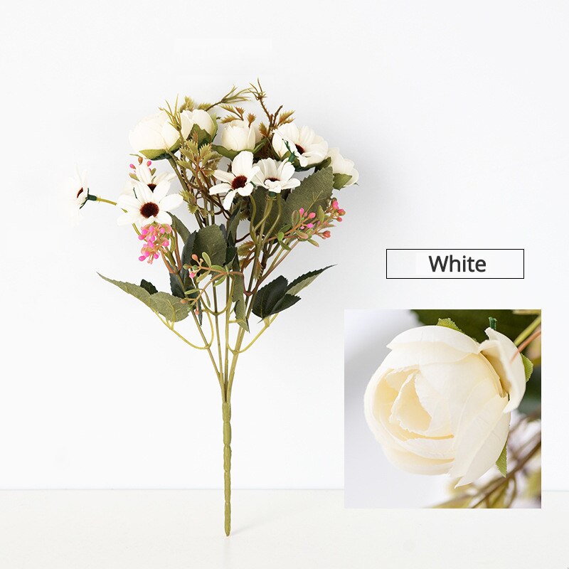 Kunstmatige Bloemen Boeket Zijde Pioen Rose Bruiloft Decoratie Bloem Zijde Bloemen Home Decoratie Accessoires: WHITE