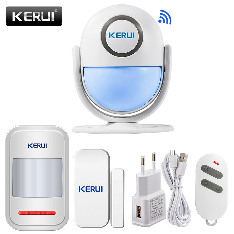 Kerui  wp7 bevegelsesalarmsystem hjemmesikkerhet trådløs pir bevegelsessensorer app fjernkontroll 120db lyd tyverialarmsystem: Sett 1 / Us plug