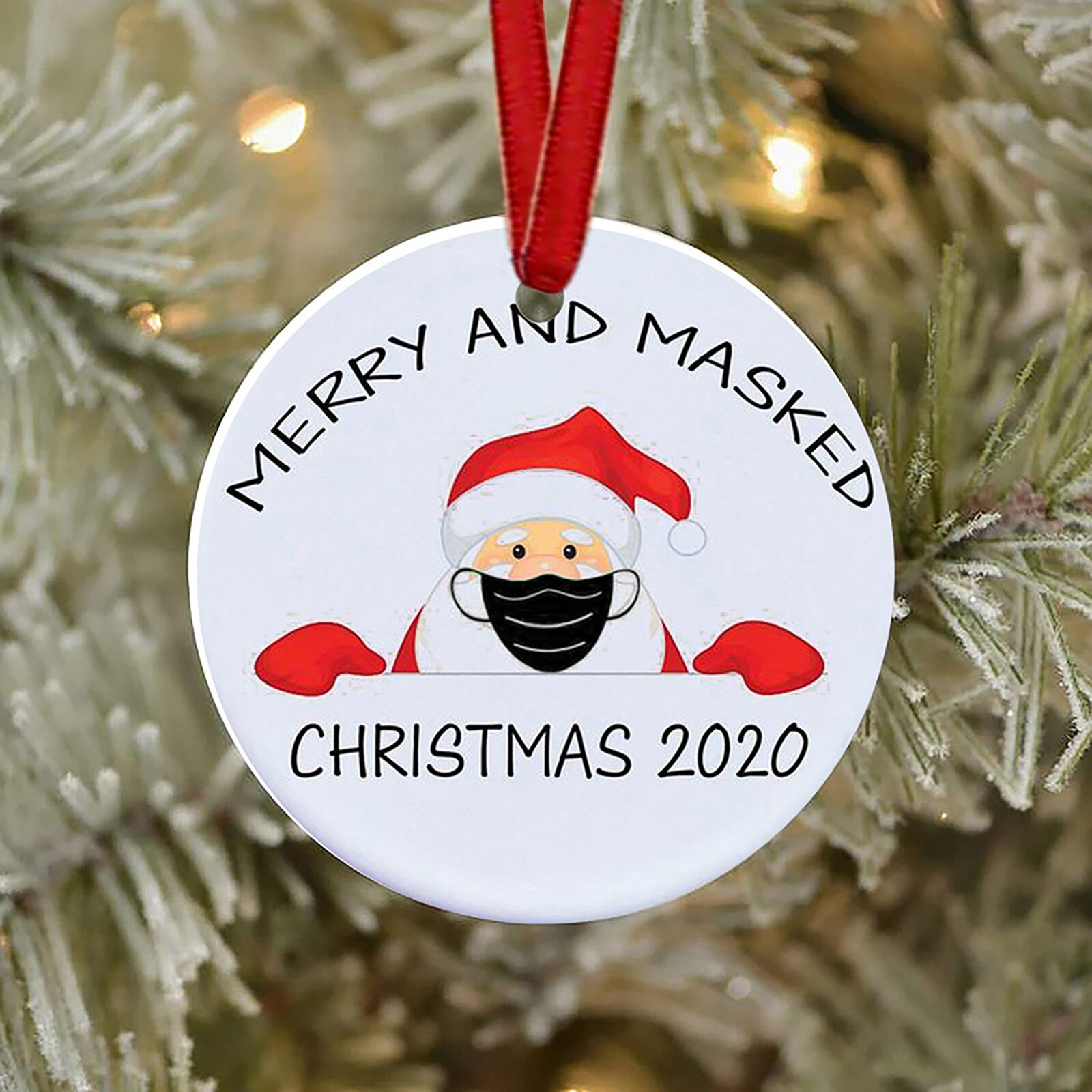 Ciondolo albero di natale Haning blocchi di legno giocattoli babbo natale indossando ornamenti maschera 2020 male ma decorazione natalizia Oc6: B