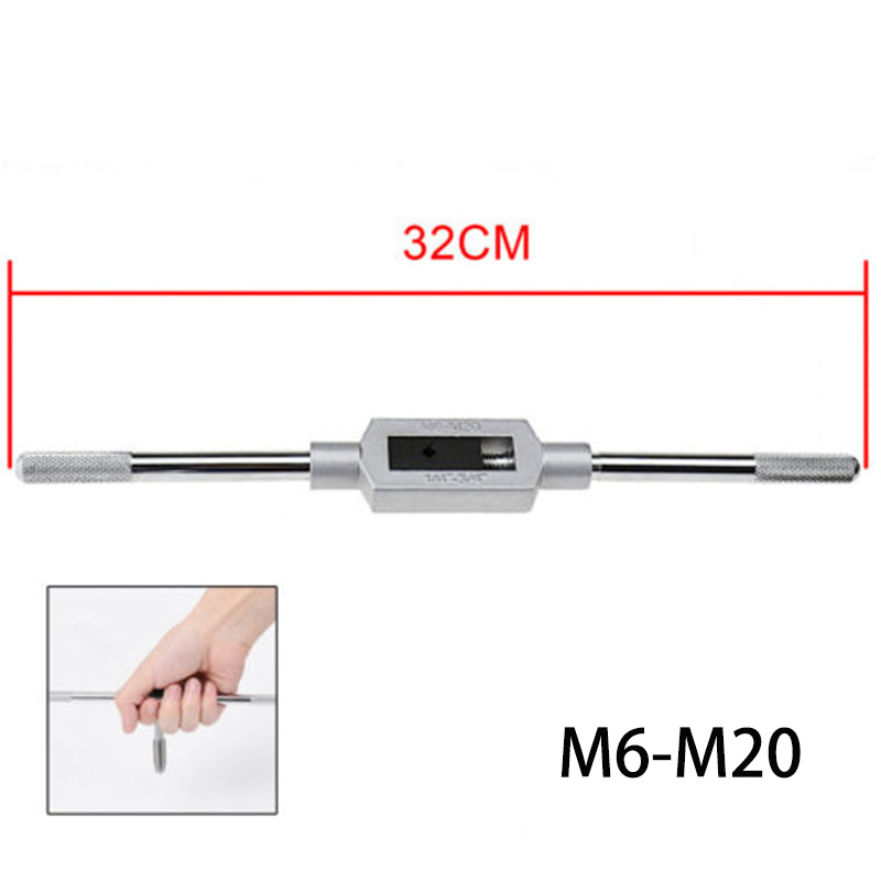 M6-M20 1/4" -3/4" Tap Handle Adjustable Reamer Tapping Wrench Tool Metal Durable Jaws Screw Extractors Reamers Straight Handle