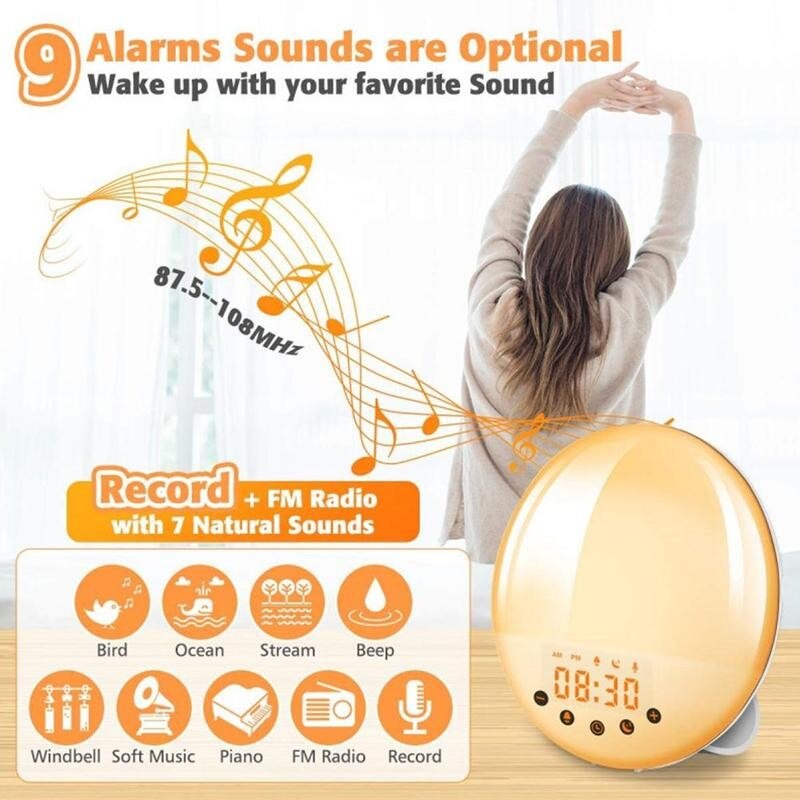 Fm Radio Dual Alarm Wake Up Light Wifi Smart Workday Alarm Clock With 7 Colors Sunrise/sunset Digital Led Bedside Lamp Beat