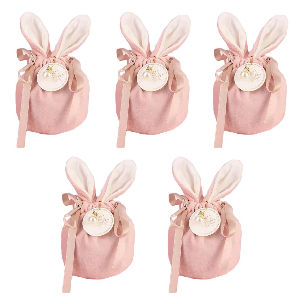 5 stück samt ostertaschen, süßer hase, geschenkverpackung, kaninchen, valentinstag, süßigkeitentaschen, hochzeit, geburtstag, teil: Rosa