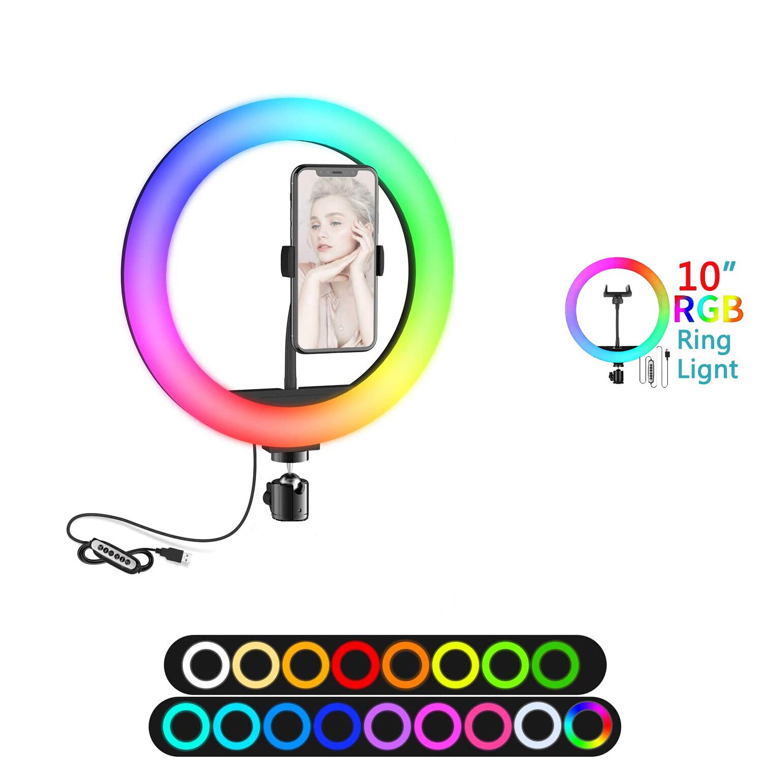 10in Rgb Led Kleur Selfie Ring Licht Fotografie Ringlicht Telefoon Standhouder Cirkel Lamp Trepied Statief Vullen Licht Makeup: RGB light only