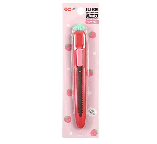 AiKEEN Cute Clouds Art Knife Mini Portable Utility Knife Express Box Paper Cutter Craft Wrapping Refillable Blade Stationery: strawberry big