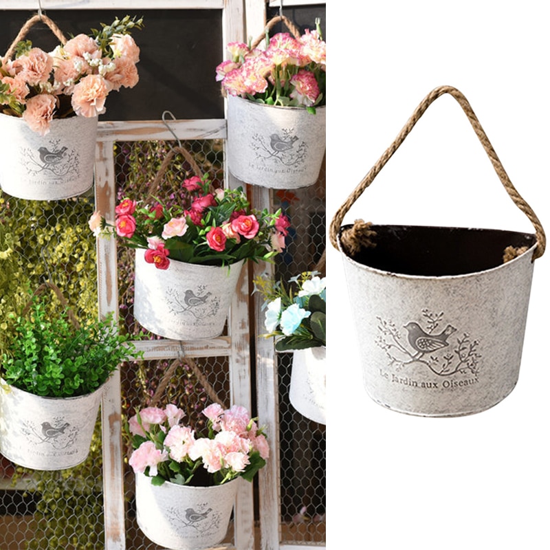 Saftig grön rädisa kruka halvcirkulär väggmonterad tenn blomkruka som hänger tjock vattentät fläckig gammal blombehållare
