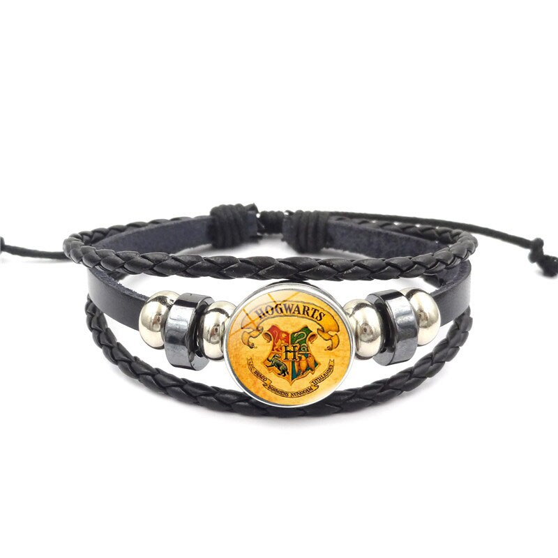 La escuela de magia Salazar Slytherin de vidrio hebilla encanto pulsera de joyería de hecho a mano multicapa DIY brazalete pulsera de cuero,: XL1587