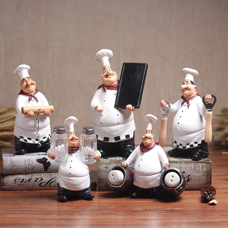Retro kok model ornamenter harpiks håndværk mini kokke figurer hvid top hat kok hjem køkken restaurant bar kaffe indretning