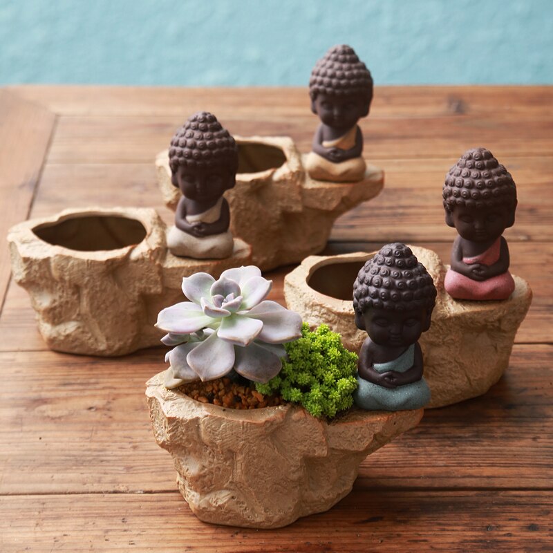 Buddha Ceramic Vase Flower Pots Planters Home Decorative Flower Vases Purple Clay Porcelain Planter
