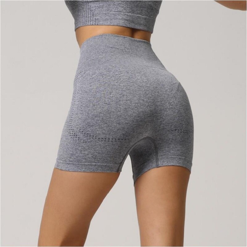 style High waist seamless leggings gym shorts fitness yoga short scrunch sports yoga shorts spandex pink short pants: Gray / M