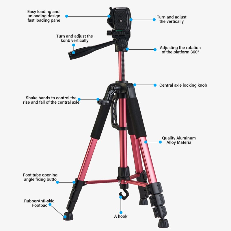 180cm kamerastativ til telefon med bæretaske fotografering mobiltelefonstativ med bluetooth fjernbetjening til video/dslr/canon