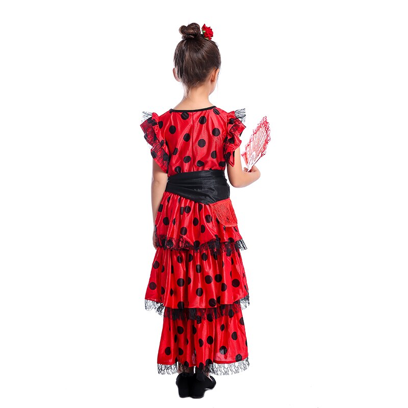Spanish Senorita Girls Traditional Flamenco Dancer Kids Fancy-Dress Costume