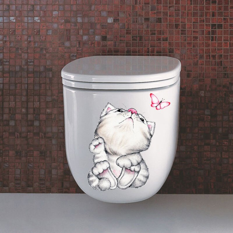 Levende 3d søde katte dyr toilet klistermærker boligindretning diy wc vaskerum pvc plakater killing hvalp tegneserie wall art mærkater: F