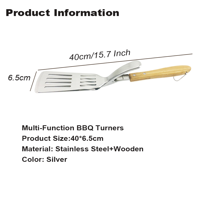 Multi-funtion bbq spatel grill mad tænger rustfrit stål drejere træ håndtag bbq værktøj tilbehør