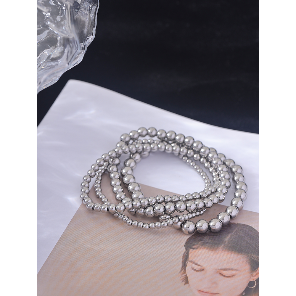 Yhpup 3/4/5/6 MM cuentas de acero inoxidable pulsera elástica hecha a mano diaria brazalete impermeable muñeca al por mayor joyería de Color dorado para hombres