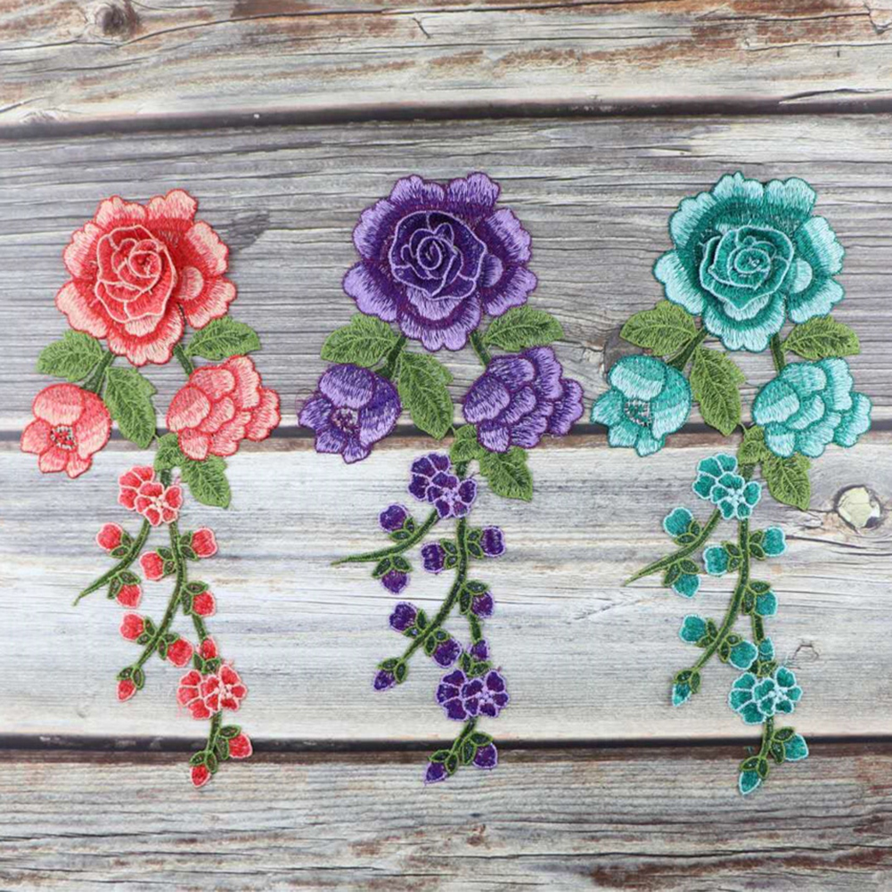 Blomst rose broderet syning på patch blomst på patch klistermærker til tøj badge dekorative syning stof applikationer