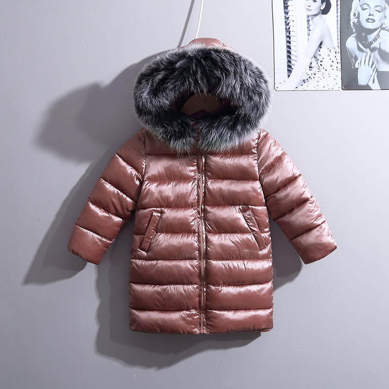 Baby drenge jakker vinter småbørn pige vindtæt pels med hætte dun solid lang style flyverdragt til 3-9y børn drenge: Lyserød / 5t