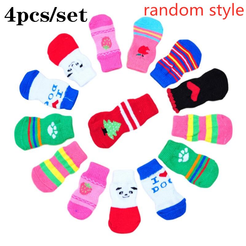 4 Stks/set Leuke Antislip Gebreide Huisdier Sokken Teddy Hond Sok Zachte Huisdier Wol Sokken Kat Schoenen Sok Kleurrijke huisdieren Kleding Levert: L