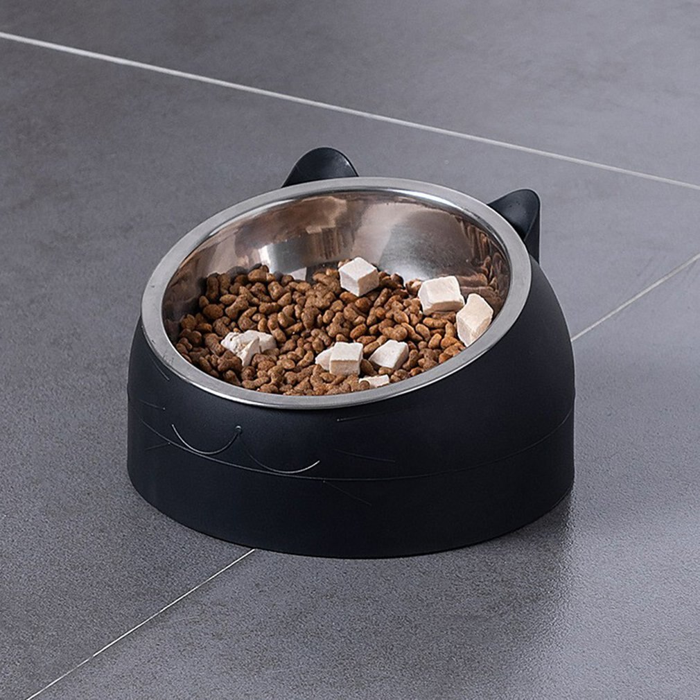 Cuenco de acero inoxidable antideslizante para gatos, Base para cachorros, alimentador de agua potable, plato inclinable de protección para el cuello, cuenco para mascotas