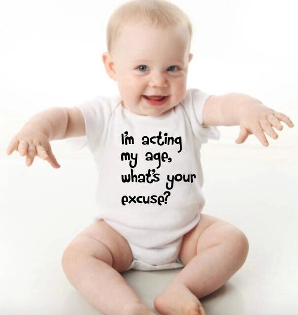 Newborn Baby Clothes Funny I'm Acting My Age What's Your Excese Print Baby Bodysuits Toddler Cotton Onesie Jumpsuit