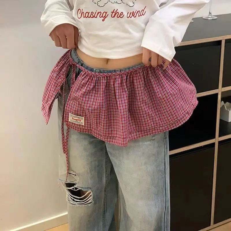 Koreansk retro fjärilshalkkjol med skärp i ett stycke, överlappande, gardin, ren färg, utan dekoration, puffig kjol: Grön