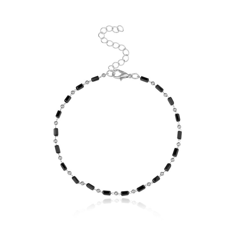 Simple Single Layer Hand Chain Anklet Women's Black Glass Bead Beach Chain: Silber überzogen