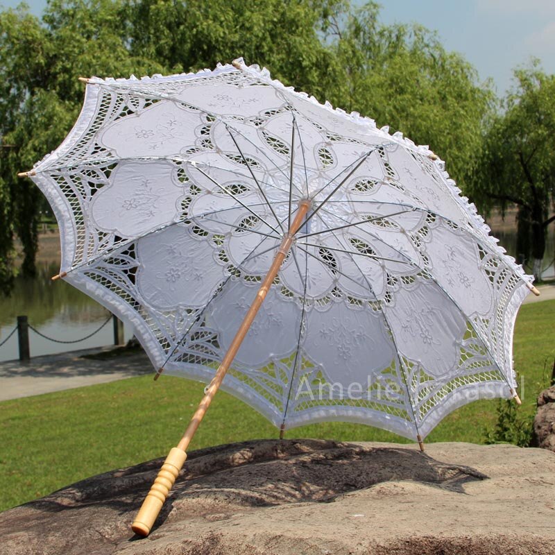 Viktorianischen Stickerei Blume Battenburg Spitze Sonnenschirm Mit Spitze Dekoration Party Braut Dusche Foto Stütze Braut Regenschirm