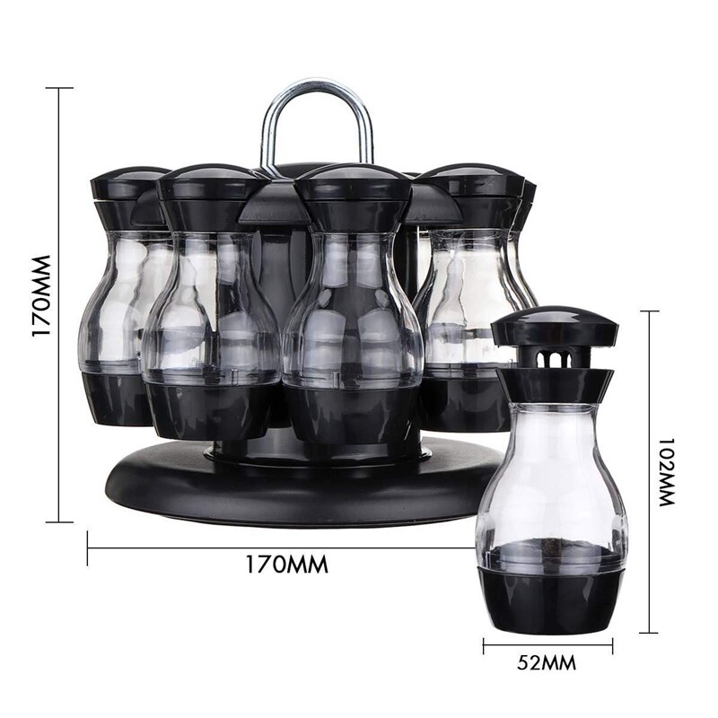 Salt och peppar shakers set  of 8 flaskor med 360 ° roterande hållare - salt & peppar shaker set | olje- och vinägerdispenser | s