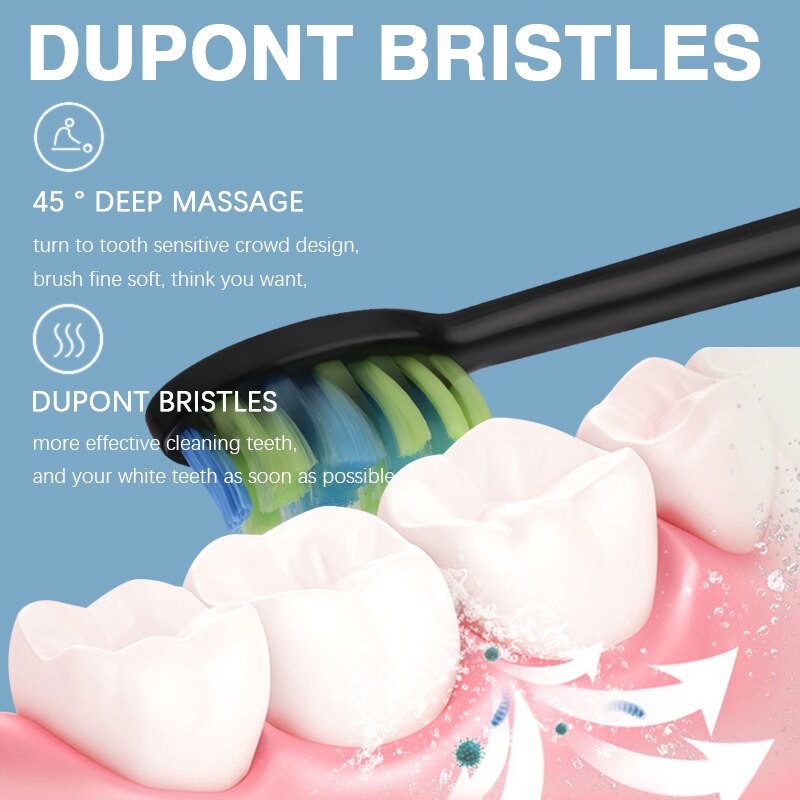 Boyankang Sonic Rechargeable Electric Toothbrush IPX7 Waterproof Inductive Charging 6 Replaceable Heads Dupont Bristles BYK33
