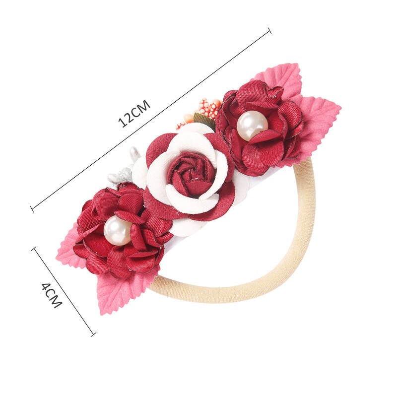 Balleenshiny Children's Headdress Baby Headband Handmade Pearl Stitching Flower Hair Band Seamless Elastic Rubber Hairband