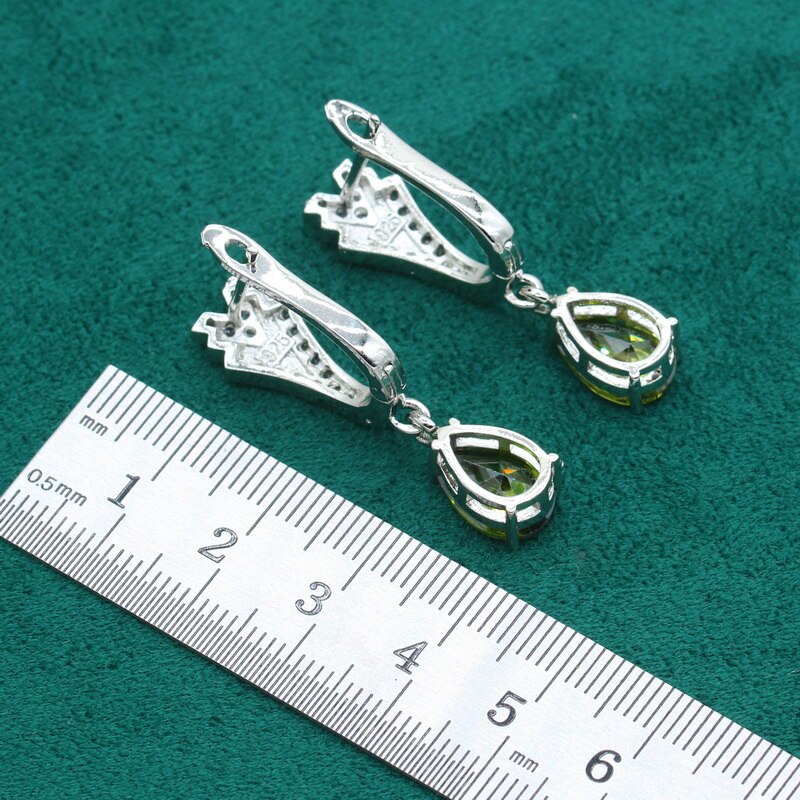 Peridoto verde 925-conjunto de joyas de plata para mujer, pulsera de boda, pendientes de aro, anillo, collar, colgante, de Navidad