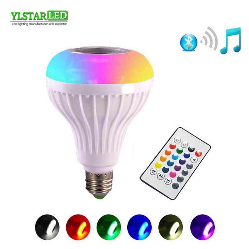 YLSTAR E27 Smart RGB Draadloze Bluetooth Speaker Lamp Muziek Dimbare LED Lamp Licht Lamp met 24 Key Afstandsbediening