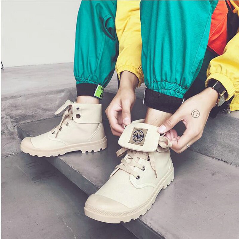 Brand Mens shoes short boots High Top ankle Retro Male All Black Canvas desert boots work motorcyle Shoes VV-10Z