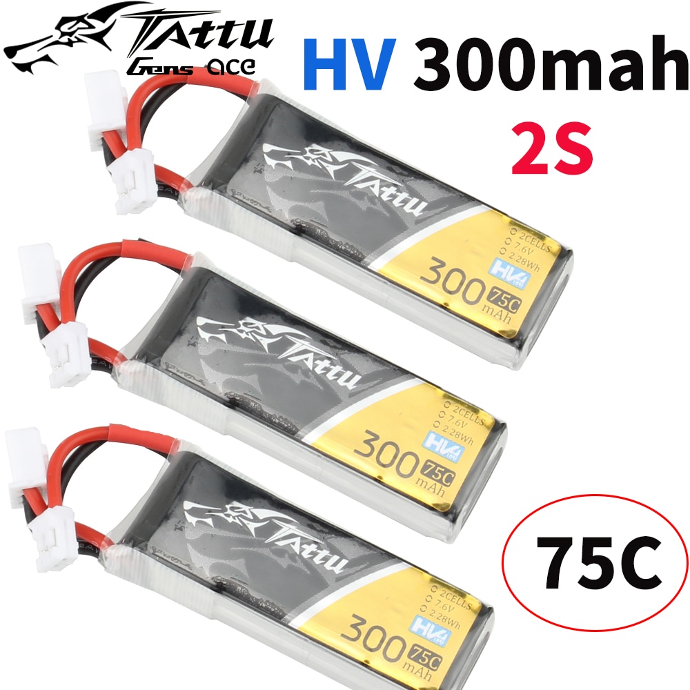 Tattu-batterie Tattu 300mAh 7.6V 75C 2S1P 2S Lipo avec connecteur JST PHR JST-PHR